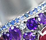 Серебряное кольцо с ярким рубином, уругвайскими аметистами, синими сапфирами и топазами Серебро 925