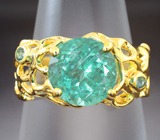 Золотое кольцо с крупным насыщенным «неоновым» апатитом 3,46 карата Золото