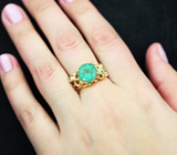 Золотое кольцо с крупным насыщенным «неоновым» апатитом 3,46 карата Золото