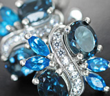 Эффектные серебряные серьги с насыщенно-синими топазами и «неоновыми» апатитами Серебро 925