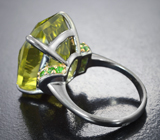 Серебряное кольцо с лимонным цитрином лазерной огранки 17,14 карата и диопсидами Серебро 925