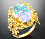 Золотое кольцо с красивейшим ограненным эфиопским опалом топовых характеристик 5,53 карата и бриллиантами Золото