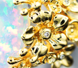 Золотое кольцо с красивейшим ограненным эфиопским опалом топовых характеристик 5,53 карата и бриллиантами Золото