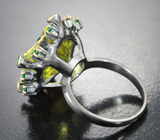 Серебряное кольцо с лимонным цитрином авторской огранки 14,07 карата и цаворитами Серебро 925