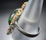 Серебряное кольцо с кристаллическим черным опалом 5,04 карата, желтыми сапфирами и цаворитами Серебро 925