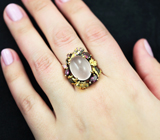 Серебряное кольцо с розовым кварцем 7,93 карата, родолитами, розовыми турмалинами и сапфирами Серебро 925