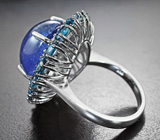 Серебряное кольцо с танзанитом 11,52 карата, насыщенно-синими топазами и синими сапфирами бриллиантовой огранки Серебро 925