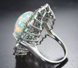 Серебряное кольцо с кристаллическим эфиопским опалом 6,12 карата, изумрудами и желтыми сапфирами бриллиантовой огранки Серебро 925