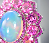 Серебряное кольцо с кристаллическим эфиопским опалом 6,9 карата, розовыми топазами и рубинами Серебро 925