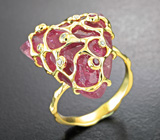 Золотое кольцо с крупным рубеллитом редкой огранки 15,02 карата, розовыми сапфирами и бриллиантами Золото