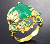 Золотое кольцо с «сочными» уральскими изумрудами 5,61 карата и бриллиантами! Высокие характеристики Золото