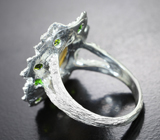 Серебряное кольцо с лабрадоритом и диопсидами