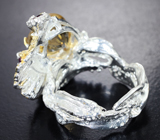 Серебряное кольцо с цитрином и родолитами