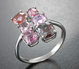 Серебряное кольцо с разноцветными шпинелями 5,43 карата