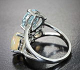 Превосходное серебряное кольцо с кристаллическими эфиопскими опалами и голубым топазом