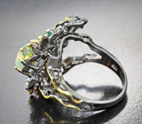 Серебряное кольцо с кристаллическими эфиоскими опалами, хризопразом и турмалинами Серебро 925