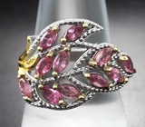 Ажурное серебряное кольцо с розовыми турмалинами Серебро 925