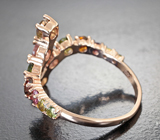 Оригинальное серебряное кольцо с разноцветными турмалинами