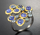 Серебряное кольцо с танзанитами и голубыми топазами Серебро 925