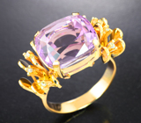 Крупное золотое кольцо с ярко-неоновым кунцитом 11,73 карата и бриллиантами Золото