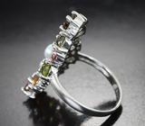 Крупное серебряное кольцо с жемчугом и разноцветными турмалинами