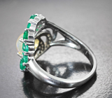 Эффектное серебряное кольцо с кристаллическим эфиопским опалом и хризопразом Серебро 925