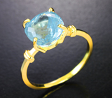 Золотое кольцо с насыщенным аквамарином 2,72 карата Золото