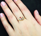 Золотое кольцо с разноцветными шпинелями бриллиантовой огранки 0,9 карата Золото