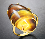 Золотое кольцо с крупным золотистым тигровым глазом 22,73 карата Золото