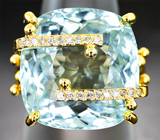 Коктейльное золотое кольцо с роскошным аквамарином 20,85 карата и бриллиантами Золото