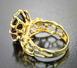 Золотое кольцо с насыщенным рубеллитом высокой чистоты 5,81 карата и розовыми сапфирами
