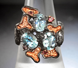 Серебряное кольцо с голубыми топазами и родолитами Серебро 925