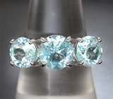 Превосходное серебряное кольцо с голубыми топазами Серебро 925