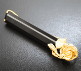 Стильный золотой кулон с крупным ограненным шерлом глубокого черного цвета 20,96 карата Золото