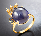 Золотое кольцо с насыщенными синими сапфирами 13,68 карата и бриллиантами Золото