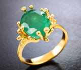Золотое кольцо с насыщенным уральским изумрудом 5,39 карата и бриллиантами Золото