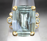Серебряное кольцо с зеленым аметистом авторской огранки 15,92 карата и голубыми топазами Серебро 925