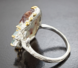 Серебряное кольцо с резным амазонитом и голубыми топазами Серебро 925