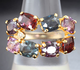 Золотое кольцо с россыпью разноцветных шпинелей 7,97 карата и бриллиантом Золото