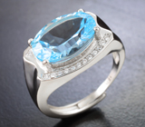 Превосходное серебряное кольцо с голубым топазом лазерной огранки Серебро 925