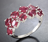 Яркое серебряное кольцо с рубинами