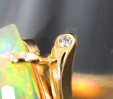 Золотое кольцо с топовым ограненным эфиопским опалом 5,41 карата и бриллиантами Золото