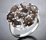 Эффектное серебряное кольцо с дымчатым кварцем Серебро 925
