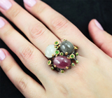 Серебряное кольцо с корундом, рубином и цаворитами