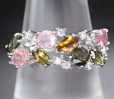 Праздничное серебряное кольцо с разноцветными турмалинами