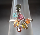 Яркое серебряное кольцо с разноцветными турмалинами