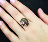 Золотое кольцо с крупным кристаллическим черным опалом 9,28 карата и бриллиантами