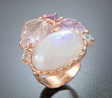 Серебряное кольцо с лунным камнем 14,19 карата, аметистами, аметрином и голубыми топазами