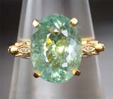 Золотое кольцо с медьсодержащим турмалином 5,28 карата, зелеными сапфирами и бриллиантами