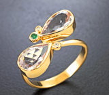 Золотое кольцо с персиковыми морганитами 2,36 карата, уральским изумрудом и бриллиантами Золото
